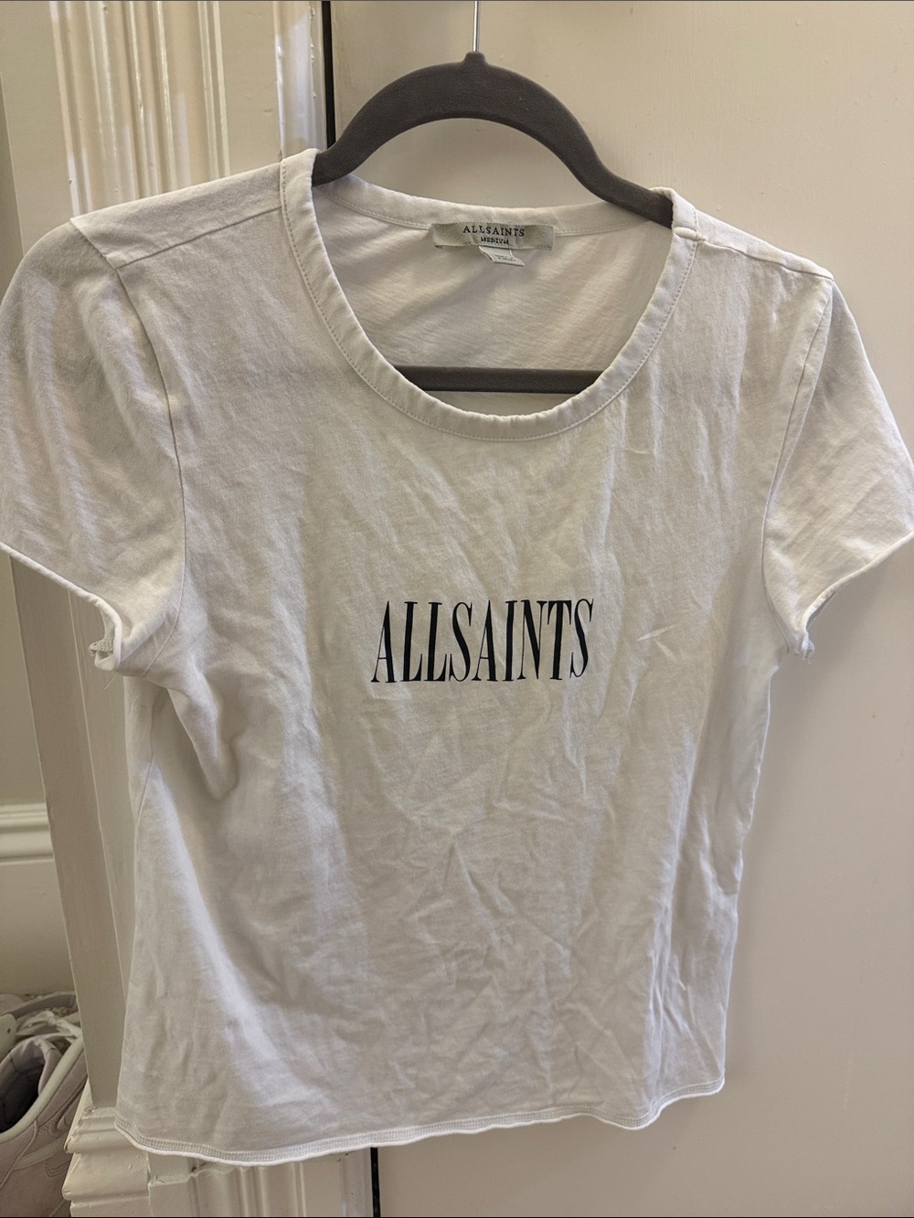 AllSaints White Tee with Black Logo - Short Sleeve Crew